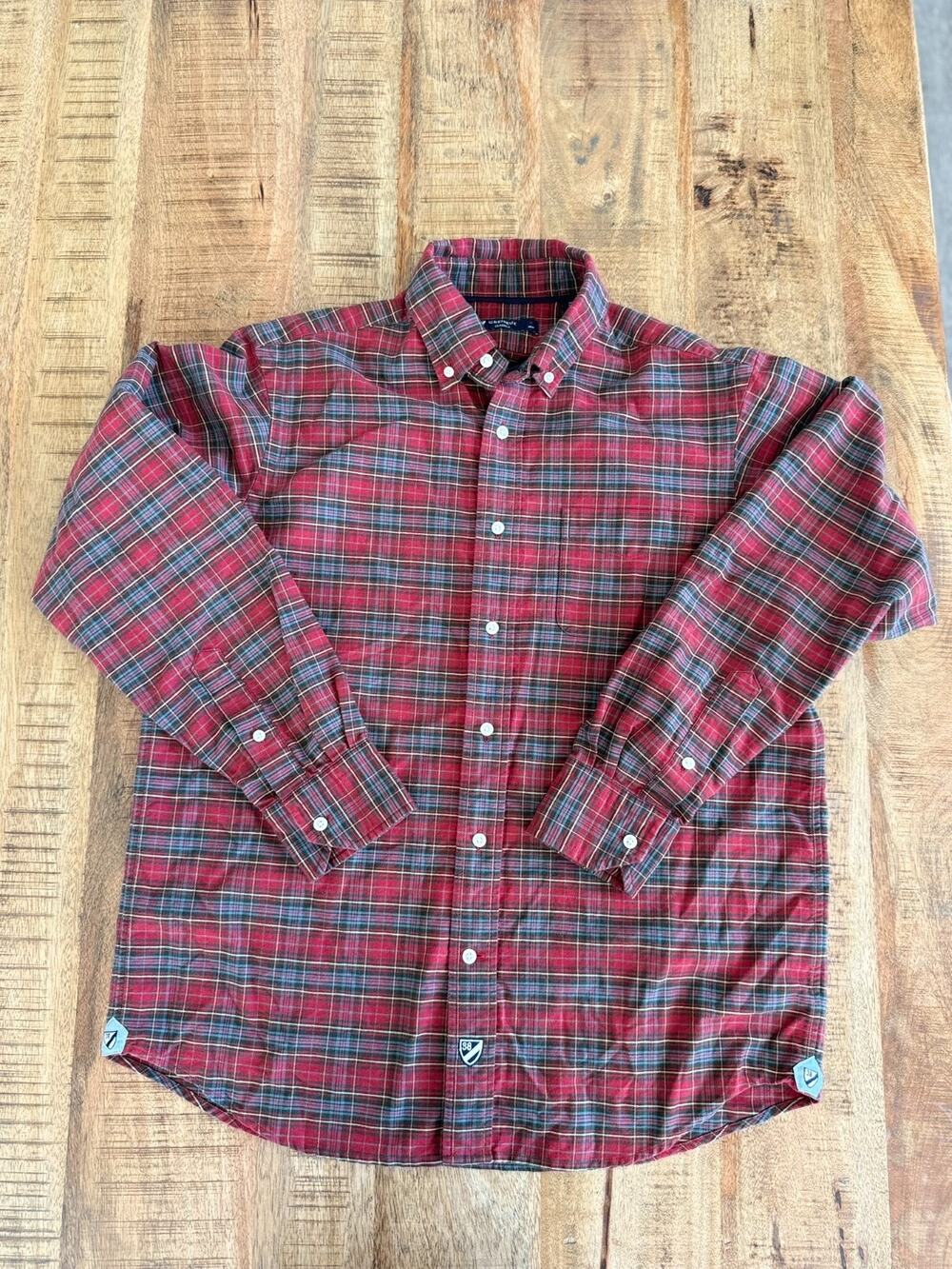 Cremieux Mens Size Medium Red Plaid Cotton Long Sleeve Button Down Shirt